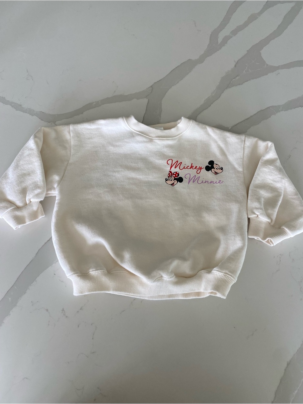 Zara White Crewneck Sweatshirt with Mickey & Minnie Graphic